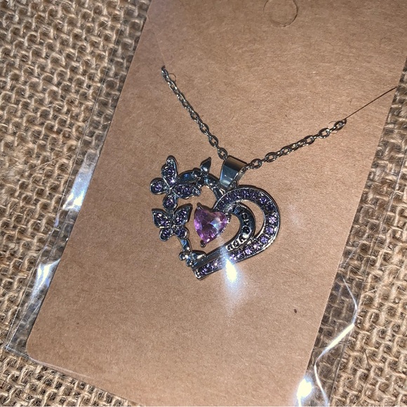 NEW! Silver Heart Pendant Necklace - Purple - Picture 4 of 13